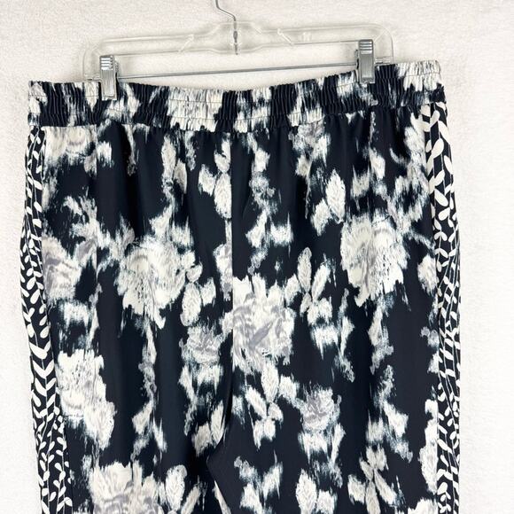 Natori Tie-Dye Floral Fluid Crepe Pull On Pants Black/White/Grey Sz XL Cocktail - Picture 12 of 16